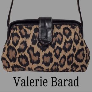 Vintage VALERIE BARAD Leopard Print Frame Crossbody Bag, Black Leather Trim